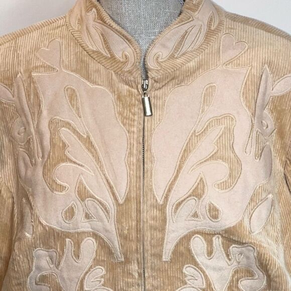 Victor Costa Womens Embroidered Hippy Boho tan Jacket Top corduroy Sz 1X - Picture 2 of 7